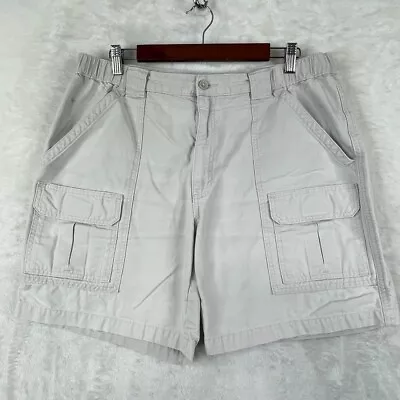 $16.47 • Buy Savane Hiking Cargo Shorts Mens 36 Off White Flat Front Elastic Waist Canvas