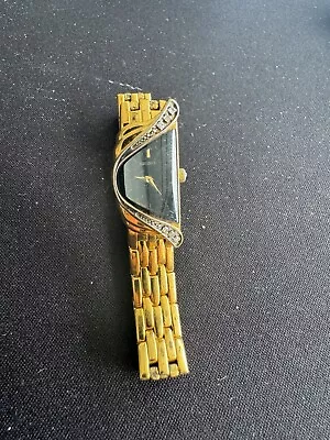 Vintage Seiko Women Half Moon Gold Tone Watch With Diamonds 6.5 Used • $60.87