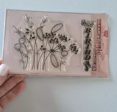 £3.99 • Buy Woodware Clear Magic Stamp Set Happy Birthday. Meadow Grasses Vgc