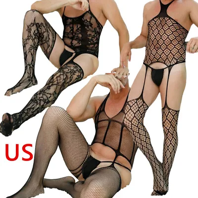 US Men's Sexys Open Files Fishnet Pantyhose Bodysuits Stockings Bodystockings • $7.43