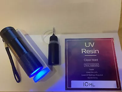 £7.80 • Buy 10ml Uv Resin, Glue For Glass, Metal, Furniture + 9 Led Uv Torch Free Batteries