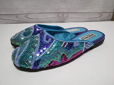 $16 • Buy DIANE GILMAN Colorful Beaded Sequin Shoes Slides Mules Womens Size 9