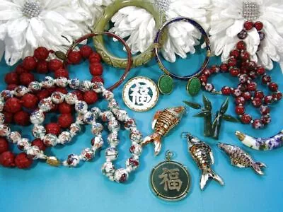 Vintage Asian Oriental Lot Of Jewelry 14 Pcs Necklace Bracelet + • $89.95