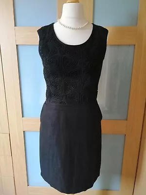 NEXT Black Dress - Linen Mix With Patterned Top - Size 12 • £7.99