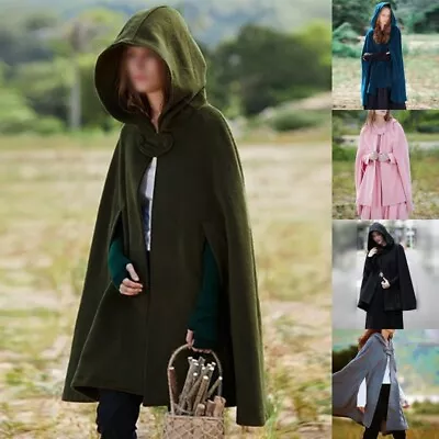 £22.23 • Buy Ladies Button Hoodies Poncho Cape Women Winter Warm Casual Cardigan Cloak Coat