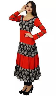 Bimba Womens Long Red Dress Flaired Designer Anarkali Kurta Kurti Indian Custom • $40.12