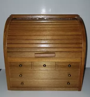 Vtg INTERPEUR Mini Roll Top Desk Wooden Recipe Box  Cards Trinket Box • $14.40