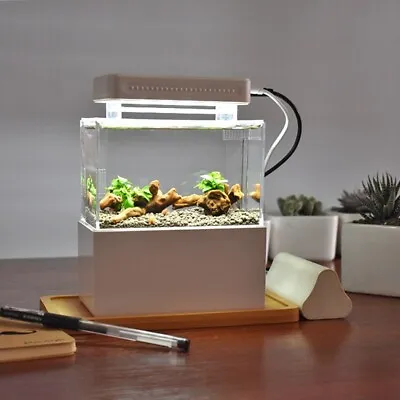 Portable Desktop Mini Fish Tank Aquarium Betta Water Filtration Led Light Decor • $54.59