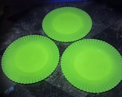 Vintage MacBeth Evans Petalware 8” Salad Plates White Monax Set Of 3 GLOWS • $35