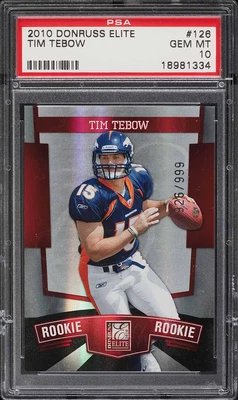 $59 • Buy 2010 Donruss Elite FB Card #126 Tim Tebow ROOKIE RC /999 PSA 10 GEM MINT