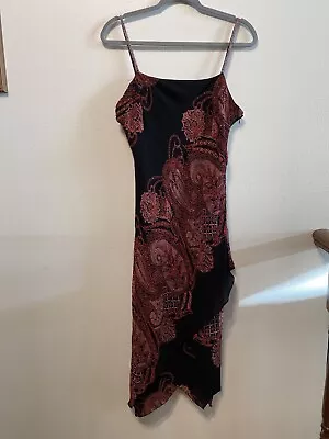 Eva Blue Petite Womens Black/Burgundy W/ Beads Paisley Spaghetti Strap  Dress 14 • $35