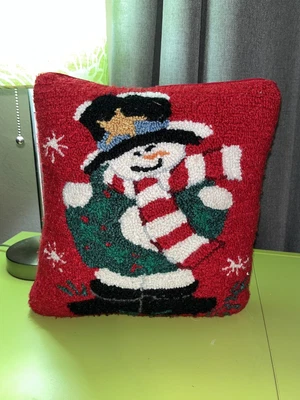 $15 • Buy Vintage Home Accents Christmas Throw Pillow Wishes & Wonder Snowman Red 11x11”