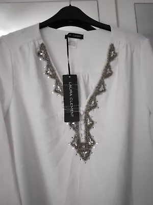 Brand New Tags.  Holidays White Tunic Size   14. Silver Neck. By Laura Clement. • £11