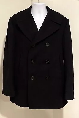 Vintage US Navy Kersey Wool Peacoat 40R Pockets Black Double-Breasted EUC • $135