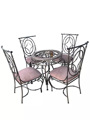 Mid 20th Century Vintage Scrolled Faux Bamboo Wrought Iron Dining Set Of 5 • $749