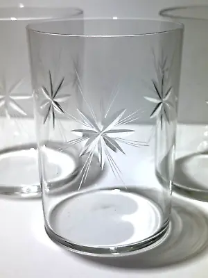 Set 4 Vintage STARBURST Glasses Tumblers Clear Cut Etched MCM Atomic Retro Bar • $24.95