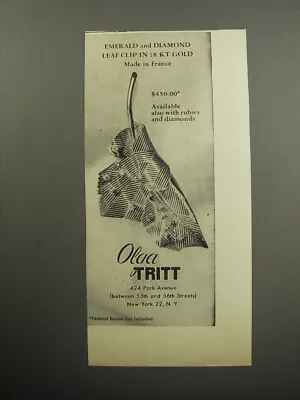 1957 Olga Tritt Jewelry Advertisement - Emerald And Diamond Leaf Clip • $19.99