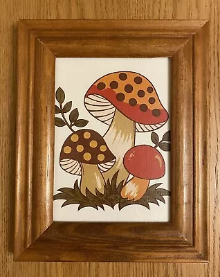 Vintage Inspired Merry Mushroom '70's Wall Art Decor Framed Homemade Retro • $12.99