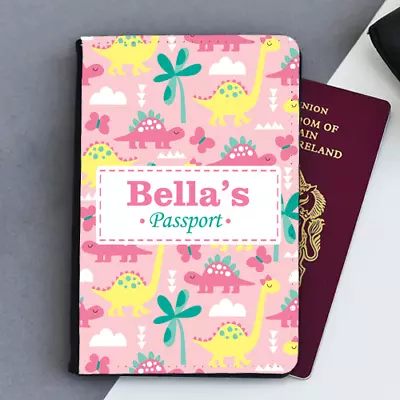 £9.99 • Buy Personalised Girls Dinosaur Dinosaurs Pink Kids Children's Passport Holder Cover