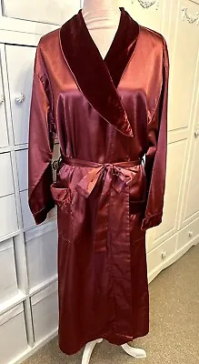 Vintage Amanda Stewart Burgundy Satin & Velvet Chic Robe Dressing Gown Size L • £35