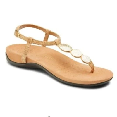 £25.08 • Buy Women's Vionic Orthaheel Lizbeth Cork Thong Flat Sandals Gold Medallions SZ 9 M 