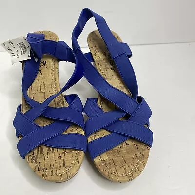 Montego Bay Club Blue Platform Cork Wedge Sandals Heels Womens Shoes Size 7.5 • $15.99