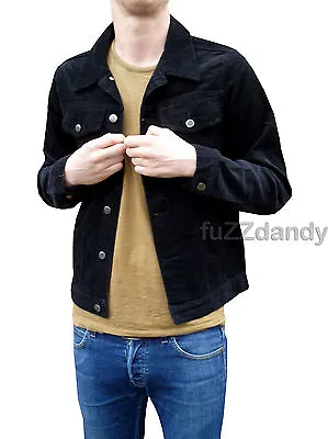 Mens NEW Jacket Coat Black Corduroy Denim Short Indie Mod Retro Vtg Cord S M Xl • $51.78