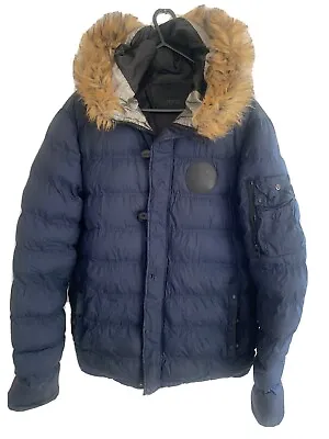 4Bidden Coat Fur Trim Hood M Navy • £25