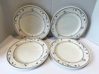 4 Mikasa CAC20 Annette 8.25  Salad Plates Intaglio Red Flowers Blue Scrolls • $29.95
