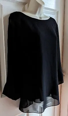 WALLIS Black Dressy Chiffon Overlay Evening Tunic Lagenlook Top Size 16/18 L • £5.50