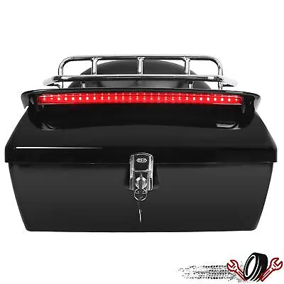 Black Motorcycle Trunk Tail Box Luggage W/Top Rack Backrest Taillight For Yamaha • $89.50