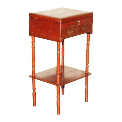Anglo Japanese Red Lacquer Sewing Table With Famboo Legs With Fitted Interior • $1805.32