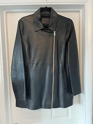MASSIMO DUTTI Black Long Biker Leather Jacket.  Size L. BNWT. RRP £220 • £95