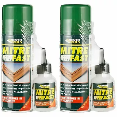 2xEVERBUILD MITRE FAST SUPERGLUE 50g & ACTIVATOR 200ML SUPER GLUE BONDING KIT • £14.45