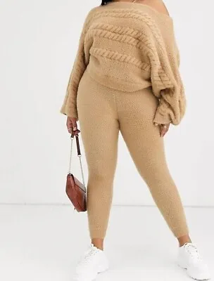 Camel Cable Knit Jumper & Joggers Size 20 Stretchy Off The Shoulder • £15