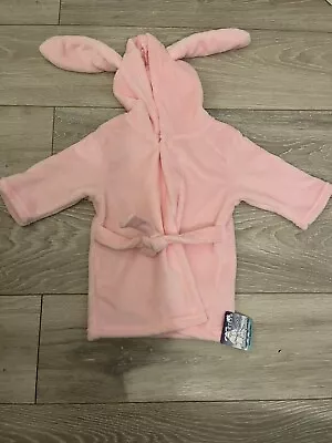 New Baby Girl Pink Fleece Rabbit Bunny Ears Bath Robe Dressing Gown 12-18 Months • £8.99
