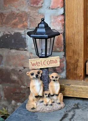 Garden Ornament Solar Powered Animal Meerkat Welcome Lamp Patio Decor • £16.95