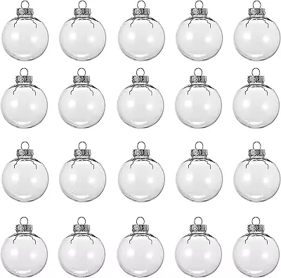 20 Pcs Clear Plastic Fillable Ornament Balls Removable Top Clear Hanging Orname • $26.51