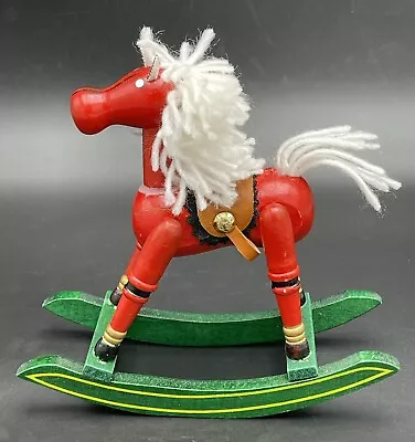 Vintage Wooden Rocking Kids Toy Horse 7”. Yarn Head And Tail. Christmas Decor. • $19.99