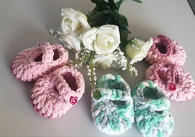 £3.50 • Buy Hand Crochet/knitted Baby Shoes/booties,mary Jane Style