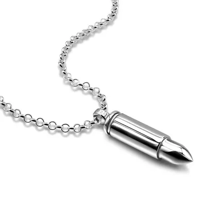 £23.17 • Buy Mens Solid 925 Sterling Silver Bullet Pendant W/ Rolo Chain Necklace 18 -28 