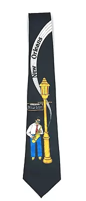 New Orleans Sax Man Mens Necktie Mardi Gras Jazz Music Bourbon St Black Neck Tie • $11.95