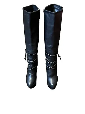 L.a.m.b Black Leather Bolero G1709 Tall Wedge Boot Size 9 • $116.99