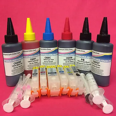 £29.99 • Buy 6 X Refillable Cartridges + PIGMENT/DYE Refill INK For Canon Pixma IP8750 MG7550