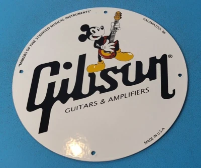 $117.47 • Buy Vintage Gibson Guitars Porcelain Mickey Mouse Music Instrument Gas Pump Sign