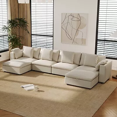 Oversized Modular Sectional Sofa Couch L-Shaped Sofa 6 Seat With Storage Ottoman • $1790