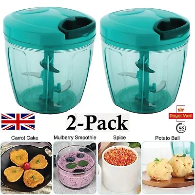 2x Pull Cord Pulling Food Chopper Manual Vegetable Slicer Hand Blender UK 900ML • £10.88