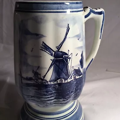 Delft Blue Hand Painted Blue Windmill Scene Tankard Mug Holland #410 • $12.99