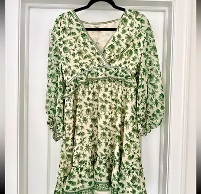 Women’s Max Studio  Praire /boho Floral Mini Dress White & Green Size Large New! • $59