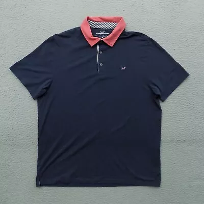 Vineyard Vines Polo Shirt Mens Medium Blue Pink Edgartown Pima Stretch Golf 7043 • $14.95